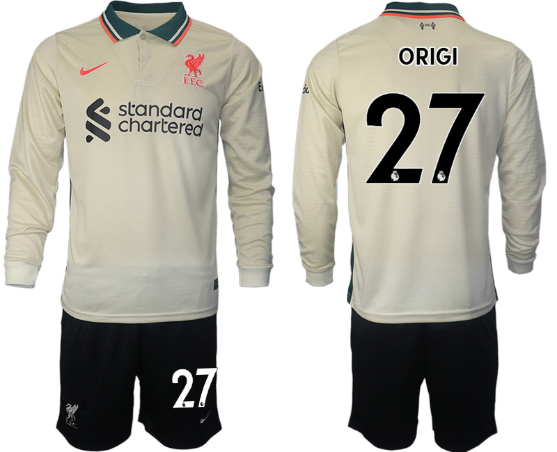 Men 2021-2022 Club Liverpool away cream Long Sleeve #27 Soccer Jersey->paris st german jersey->Soccer Club Jersey